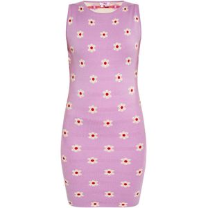 Mymo - Kokerjurk - Paars - Mouwloos - Bloemenjacquardpatroon