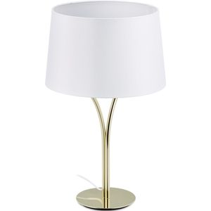 Relaxdays tafellamp modern - messing look - stoffen kap - woonkamerlamp - E27 - goud/wit