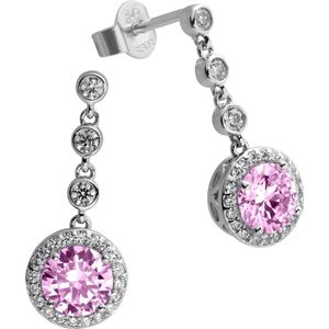 Diamonfire - Zilveren oorhangers Fancy Colors - Zirkonia - Roze - Rond - Entourage