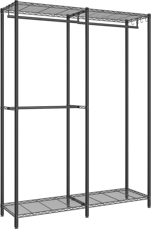 SONGMICS - LGR423B01 - Kledingrek - Inktzwart - Robuuste Kapstok met Verstelbare Planken en Kledingrails