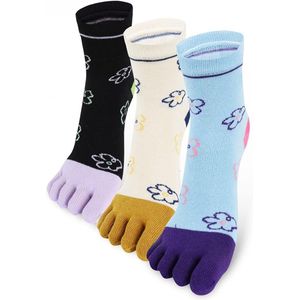 Grappige - teensokken - Vrouwen - Vijfvingerige - sokken - Meisjes - Schattige - teen gescheiden katoenen sokken - Hardlopen - Atletiek - Kerstcadeaus - 3 stuks - Zwart+wit+blauw