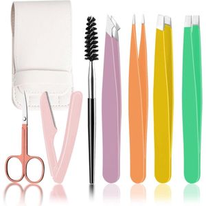 Wenkbrauwpincet set van 7 stuks voor heren en dames - Roestvrijstalen pincet voor ingegroeide haren en splinters - Gezichtshaar verwijderen - Precisie pincet voor gezicht.