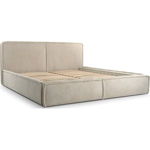 Tweepersoonsbed met fluwelen bekleding, corduroy, met hoofdeinde, lattenbodem, bed voor volwassenen - BETT 04 - 140x200 - Beige (Poso 02)