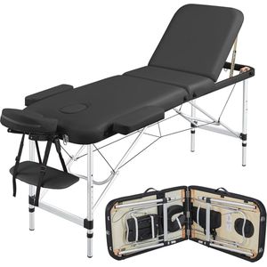 Draagbare massagetafel met 3 zones - In hoogte verstelbaar, met hoofdsteun en handsteun, 185 x 60 cm, zwart