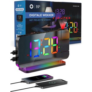 BP® Digitale Wekker Met Projectie - Wekkerradio - Projectiewekker - Digitale Wekker - Kinderwekker - Projectieklok - Snooze Functie - USB oplaadpoort - Automatische Helderheidscontrole - Zwart
