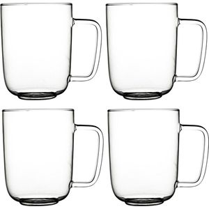 Gusta- Glas 400 ml - Set 4 stuks - FIKA Collectie - Thee glas met groot handvat - Koffie glas - Borosilicaatglas