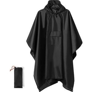 1stuk - Kwaliteit Poncho - Herbruikbare poncho Zwart - Poncho Zwart - Fietsponcho voor Dames en Heren - Fietsponcho Fiets - verdrievoudigen - Geschikt voor kamperen en tenten
