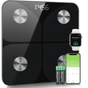 Personenweegschaal met Impedantiemeter - Meet Vetmassa, Water, Spiermassa, BMI en Basismetabolisme - Zwart Glas