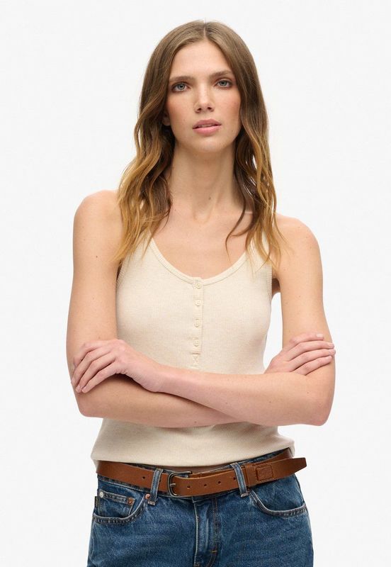 Superdry - Athletic Essentials Button Down - Mouwloos T-shirt - Beige