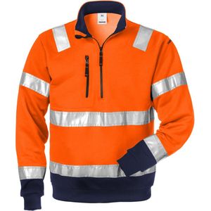 Fristads Hi Vis Sweatshirt Met Korte Rits Klasse 3 728 Shv - Hi-Vis oranje/marineblauw - XL