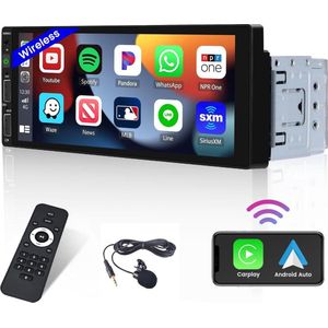 1 DIN autoradio met achteruitrijcamera, touch display, SWC en microfoon - Auto stereo navigatie systeem met Bluetooth en USB - Ingebouwde GPS - Multimedia speler voor Android Auto en CarPlay - Zwart