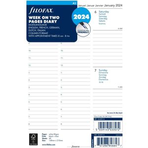Filofax 2024 - agenda vulling - 7dagen op 2 pagina's - indeling in kolommen - A5 - 148mm x 210mm