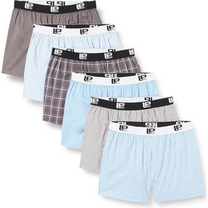 Luxe Amerikaanse boxershorts voor heren met elastische tailleband - Lichtblauw/grijs - Set van 6 - 3XL