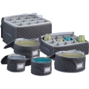 Opbergmand Servies - 6-delige Set - Grijs - Stof