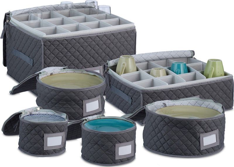 Opbergmand Servies - 6-delige Set - Grijs - Stof