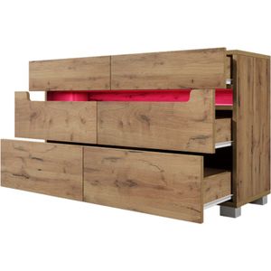 Ladekast, houten dressoir met 6 laden, LED-verlichting (app-bediening), multifunctionele kast voor woonkamer en slaapkamer, 71 x 120 x 40 cm