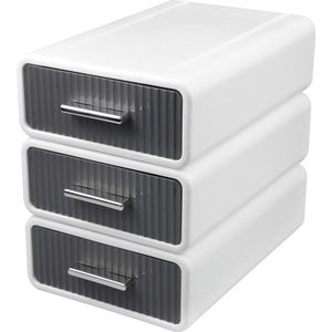 Lade organizer - Ladeboxen - Lade organizer bureau - Ladenboxen - Ladeboxen bakjes - 3 stuks ladeboxen kunststof ladeboxen stapelbare ladecontainers 17 x 25 x 7,5 cm opbergdozen voor bureau badkamer kaptafel (wit)
