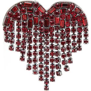 Hartvormige Rode Strass Broche met Kwastje