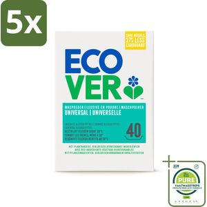 5 x Ecover - Waspoeder Universal - Voor witte & bonte was - 3 kg - 40 wasbeurten - Grootverpakking - Waspoeder - Wasmiddel - Biologisch Afbreekbaar - Milieuvriendelijk - Plantaardige Ingrediënten
