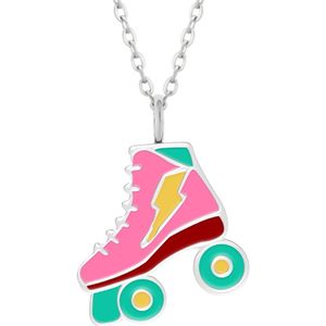Zilveren ketting meisjes | Zilveren ketting, roze rolschaats met bliksemschicht