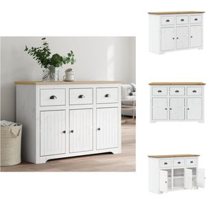 vidaXL Dressoir BODO - Wit en bruin - 115 x 43 x 79.5 cm - Massief grenenhout - 3 lades en 3 deuren - Keukenkast