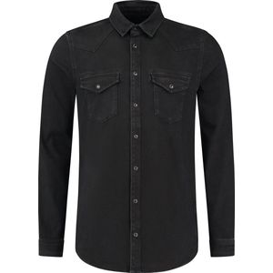 Purewhite - Heren Slim Fit Overhemd - Zwart - Maat S