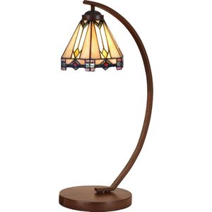 LumiLamp Tiffany Tafellamp Ø 20x57 cm Beige Glas Tiffany Bureaulamp