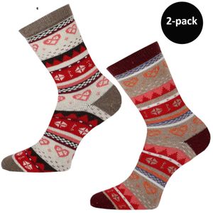 WeirdoSox dames sokken gemaakt met wol - Scandinavische print - 2 paar - Maat 36-41 - Rood - Donker Grijs