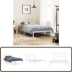 vidaXL Bedframe met hoofdbord metaal wit 100x190 cm