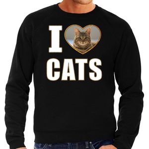 I love cats trui met dieren foto van een bruine kat zwart voor heren - cadeau sweater katten liefhebber L