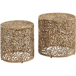 Rootz Nesting Tables - Set van 2 - Goud Aluminium - Modern Design met Bloemenpatroon - Metalen Ronde Salontafel voor Woonkamer