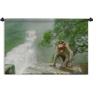 Wandkleed Junglebewoners - Schreeuwende aap voor waterval Wandkleed katoen 150x100 cm - Wandtapijt met foto