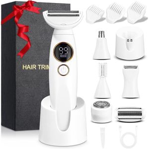 Kraftverdia® - Ladyshaves voor vrouwen - 5-in-1 Intiem Scheerapparaat voor Vrouwen - Elektrisch Scheerapparaat met USB Oplaadstation - Voor Lichaam, Oksels, Bikinilijn, Wenkbrauwen en Neus - Bikinitrimmer dames - Oplaadbaar - Epileerapparaat Dames