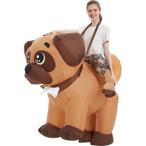 KIMU® Opblaas Kostuum Zittend Op Hond - Opblaasbaar Pak - Hondenpak Mascotte Opblaaspak - Opblaasbare Puppy Volwassen Dames Heren Festival
