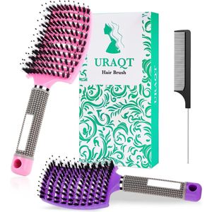 Haarborstel Set van 2 - Natuurlijk Zwijnenhaar Peddel Haarborstel voor Vrouwen en Heren - Professionele Ontwarren Haarborstel voor Lang en Krullend Haar