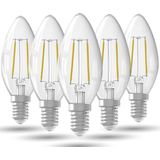 LED Lamp Helder - Set van 5 Stuks, E14, B35 Kaars, Straight filament, 2.5W 250lm 2700K, niet dimbaar