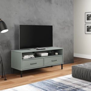 The Living Store OSLO TV-meubel - 106 x 40 x 46.5 cm - massief grenenhout - grijs - 2 lades