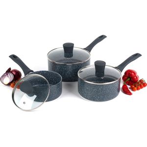 Russell Hobbs Nightfall Stone 3-delige steelpannenset – 16/18/20 cm – geschikt voor inductie – deksels van gehard glas