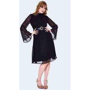 Voodoo Vixen - Sheer Layer Belted Flare jurk - L - Zwart