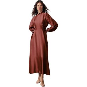 Trendyol Marineblauwe Taille Brit Satijnen Avondjurk Tctss23Db00037