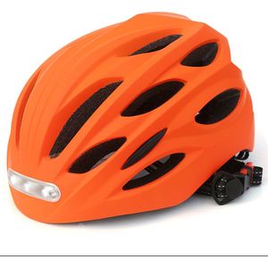 Fietshelm - Met voor- en achterlicht-Skatehelm - Maat-L 58-61cm-Helm Mat-Oranje - LED Verlichting