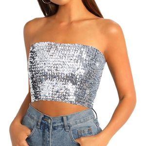 Mouwloze tanktop met pailletten voor dames voor discofeesten - Crop-top zonder bandjes