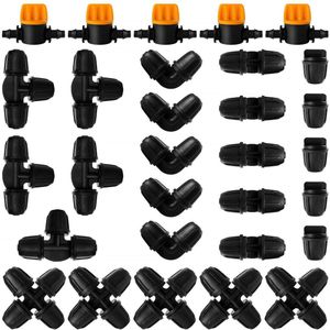 30 Stuks Drip Irrigation Fittings Kit voor 4/7 mm Irrigatiebuis met Schakelklep T-stukken Elleboog Recht 4-Weg Eindplug