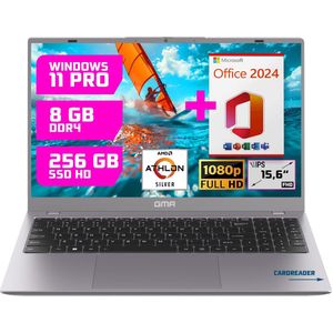 GMR 15.6"" Laptop voor Thuis & Studie - Athlon Silver - 8GB/256GB - Windows 11 Pro + Office 2024