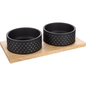 Flamingo Nervo Duo Dinner - Eet- En Drinkpot Honden - Eetpot Duo Dinner Nervo Zwart Dia 15,5cm 2x840ml - 1st