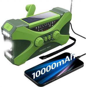 Noodradio - Handbediende zonne-radio - Draagbare radio - AM/FM-afstemfunctie - Ingebouwde 10000 mAh powerbank - SOS-alarmfunctie - LED-zaklamp - Draagbare radio - USB-telefoonoplader - Geschikt voor kamperen in de buitenlucht - Groen