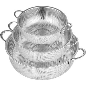 Opvouwbare roestvrijstalen keukenzeef 3 stuks - Microgeperforeerd - Handgrepen - Spoelen van pasta en groenten - Fijne filter