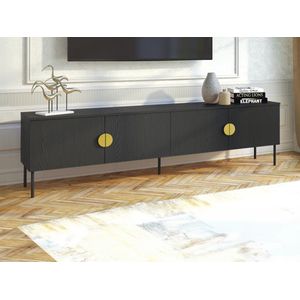 Vente-unique Tv-meubel met 4 deurtjes - Zwart en goudkleurig - NATANIEL L 200 cm x H 53.6 cm x D 40 cm