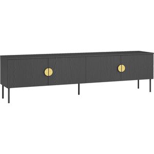 Vente-unique Tv-meubel met 4 deurtjes - Zwart en goudkleurig - NATANIEL L 200 cm x H 53.6 cm x D 40 cm