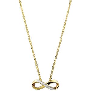 Lucardi Dames Ketting hanger diamant infinity 0,02c - 14 karaat goud - Ketting - Cadeau - 45 cm - Geelgoud
